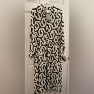 H&M Green and White Geometric Dress